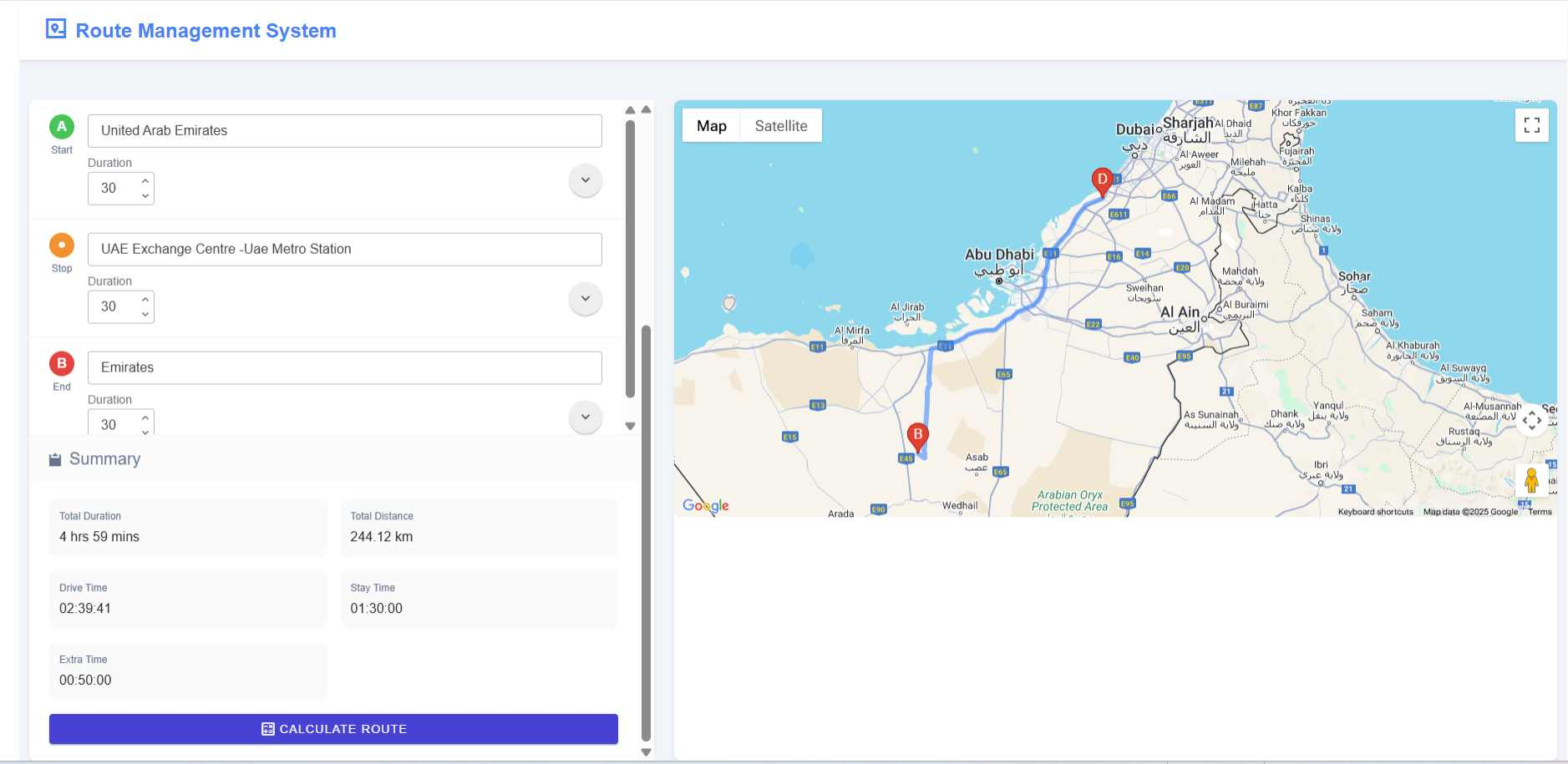 Blazor Route Planning Application Screenshot 1